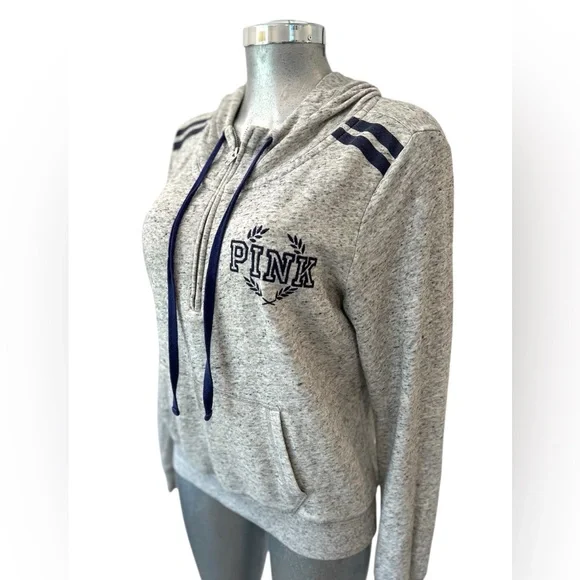 PINK Victoria's Secret ~ Gray and Blue Zip-Up ShirtSweat, Pullover,L/G - Picture 4 of 11